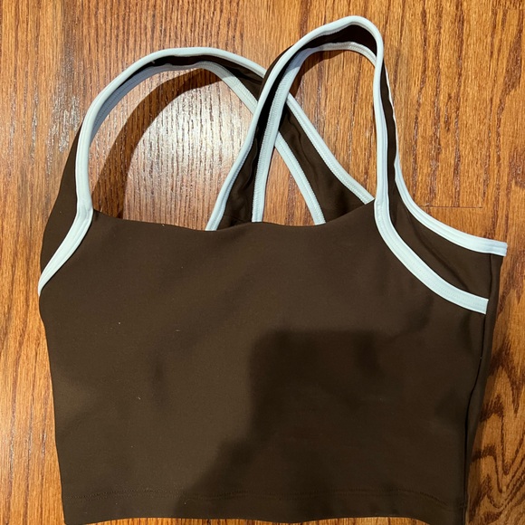 Brown Sports Bra with White Trim - Picture 4 of 4